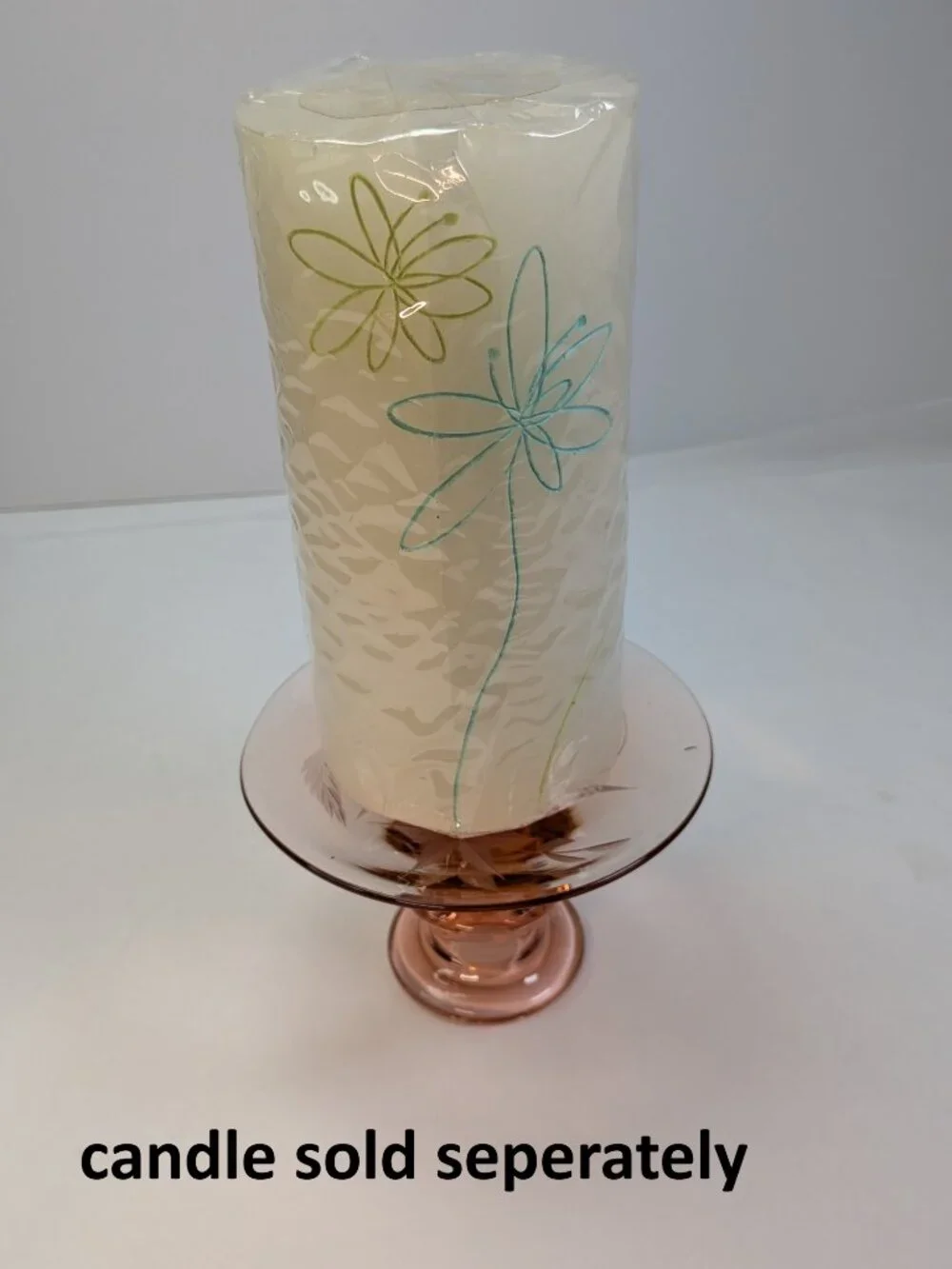 Vintage 1930s Depression Elegant Pink Glass Candle Holder / Pedestal Stand